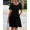 imageBTFBM Womens Summer Smocked Mini Dress Square Neck Flutter Sleeve Casual Ruffle Flared Swing Boho Beach Dresses PocketsBlack