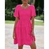 imageBTFBM Womens Summer Smocked Mini Dress Square Neck Flutter Sleeve Casual Ruffle Flared Swing Boho Beach Dresses PocketsRose Red