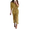 imageBTFBM Maxi Dresses for Women Fall 2025 Long Sleeve Lapel Neck Button Down Elegant Satin Belted Ruched Summer Shirt DressOlive Green