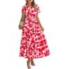 imageBTFBM Summer Dresses for Women 2025 Floral Casual Short Sleeve V Neck Elastic Waist Maxi Wedding Guest Dress PocketsFloral Red