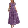imageBTFBM Summer Dresses for Women 2025 Floral Casual Short Sleeve V Neck Elastic Waist Maxi Wedding Guest Dress PocketsFloral Red Blue