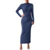imageBTFBM Women Bodycon Maxi Dress Long Sleeve Back Slit Ruched Elegant Party Cocktail Formal Fall Wedding Guest DressesDark Grey Blue