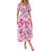 imageBTFBM Womens Square Neck Smocked Dress Summer Puff Short Sleeve Floral Casual Ruffle Tiered Maxi Wedding Guest DressesFloral Light Blue Pink