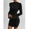 imageBTFBM Fall Dresses for Women 2025 Fashion Bodycon Bell Long Sleeve Mock Neck Party Club Outfits Going Out Mini DressBlack