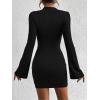 imageBTFBM Fall Dresses for Women 2025 Fashion Bodycon Bell Long Sleeve Mock Neck Party Club Outfits Going Out Mini DressBlack