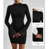 imageBTFBM Fall Dresses for Women 2025 Fashion Bodycon Bell Long Sleeve Mock Neck Party Club Outfits Going Out Mini DressBlack