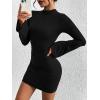 imageBTFBM Fall Dresses for Women 2025 Fashion Bodycon Bell Long Sleeve Mock Neck Party Club Outfits Going Out Mini DressBlack