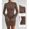 imageBTFBM Fall Dresses for Women 2025 Fashion Bodycon Bell Long Sleeve Mock Neck Party Club Outfits Going Out Mini DressBrown