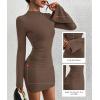 imageBTFBM Fall Dresses for Women 2025 Fashion Bodycon Bell Long Sleeve Mock Neck Party Club Outfits Going Out Mini DressBrown