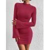 imageBTFBM Fall Dresses for Women 2025 Fashion Bodycon Bell Long Sleeve Mock Neck Party Club Outfits Going Out Mini DressBurgundy