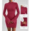 imageBTFBM Fall Dresses for Women 2025 Fashion Bodycon Bell Long Sleeve Mock Neck Party Club Outfits Going Out Mini DressBurgundy
