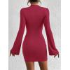 imageBTFBM Fall Dresses for Women 2025 Fashion Bodycon Bell Long Sleeve Mock Neck Party Club Outfits Going Out Mini DressBurgundy