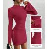 imageBTFBM Fall Dresses for Women 2025 Fashion Bodycon Bell Long Sleeve Mock Neck Party Club Outfits Going Out Mini DressBurgundy