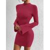 imageBTFBM Fall Dresses for Women 2025 Fashion Bodycon Bell Long Sleeve Mock Neck Party Club Outfits Going Out Mini DressBurgundy