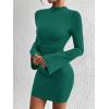 imageBTFBM Fall Dresses for Women 2025 Fashion Bodycon Bell Long Sleeve Mock Neck Party Club Outfits Going Out Mini DressDark Green