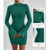 imageBTFBM Fall Dresses for Women 2025 Fashion Bodycon Bell Long Sleeve Mock Neck Party Club Outfits Going Out Mini DressDark Green