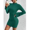 imageBTFBM Fall Dresses for Women 2025 Fashion Bodycon Bell Long Sleeve Mock Neck Party Club Outfits Going Out Mini DressDark Green