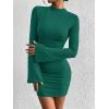 imageBTFBM Fall Dresses for Women 2025 Fashion Bodycon Bell Long Sleeve Mock Neck Party Club Outfits Going Out Mini DressDark Green