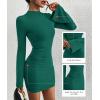 imageBTFBM Fall Dresses for Women 2025 Fashion Bodycon Bell Long Sleeve Mock Neck Party Club Outfits Going Out Mini DressDark Green