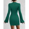 imageBTFBM Fall Dresses for Women 2025 Fashion Bodycon Bell Long Sleeve Mock Neck Party Club Outfits Going Out Mini DressDark Green