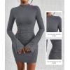 imageBTFBM Fall Dresses for Women 2025 Fashion Bodycon Bell Long Sleeve Mock Neck Party Club Outfits Going Out Mini DressDark Grey