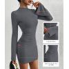 imageBTFBM Fall Dresses for Women 2025 Fashion Bodycon Bell Long Sleeve Mock Neck Party Club Outfits Going Out Mini DressDark Grey