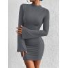 imageBTFBM Fall Dresses for Women 2025 Fashion Bodycon Bell Long Sleeve Mock Neck Party Club Outfits Going Out Mini DressDark Grey