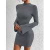 imageBTFBM Fall Dresses for Women 2025 Fashion Bodycon Bell Long Sleeve Mock Neck Party Club Outfits Going Out Mini DressDark Grey