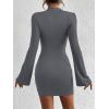 imageBTFBM Fall Dresses for Women 2025 Fashion Bodycon Bell Long Sleeve Mock Neck Party Club Outfits Going Out Mini DressDark Grey