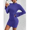 imageBTFBM Fall Dresses for Women 2025 Fashion Bodycon Bell Long Sleeve Mock Neck Party Club Outfits Going Out Mini DressRoyal Blue