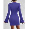 imageBTFBM Fall Dresses for Women 2025 Fashion Bodycon Bell Long Sleeve Mock Neck Party Club Outfits Going Out Mini DressRoyal Blue