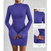 imageBTFBM Fall Dresses for Women 2025 Fashion Bodycon Bell Long Sleeve Mock Neck Party Club Outfits Going Out Mini DressRoyal Blue