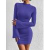 imageBTFBM Fall Dresses for Women 2025 Fashion Bodycon Bell Long Sleeve Mock Neck Party Club Outfits Going Out Mini DressRoyal Blue