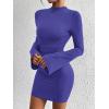 imageBTFBM Fall Dresses for Women 2025 Fashion Bodycon Bell Long Sleeve Mock Neck Party Club Outfits Going Out Mini DressRoyal Blue