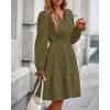 imageBTFBM Mini Dresses for Women 2025 Casual Lightweight Long Sleeve V Neck A Line Elastic Waist Party Holiday DressArmy Green