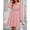 imageBTFBM Mini Dresses for Women 2025 Casual Lightweight Long Sleeve V Neck A Line Elastic Waist Party Holiday DressPink