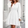 imageBTFBM Mini Dresses for Women 2025 Casual Lightweight Long Sleeve V Neck A Line Elastic Waist Party Holiday DressWhite