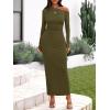 imageBTFBM One Shoulder Long Sleeve Dresses for Women Fall 2025 Bodycon Ruched Night Out Cocktail Wedding Guest Maxi DressArmy Green