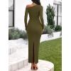 imageBTFBM One Shoulder Long Sleeve Dresses for Women Fall 2025 Bodycon Ruched Night Out Cocktail Wedding Guest Maxi DressArmy Green