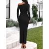 imageBTFBM One Shoulder Long Sleeve Dresses for Women Fall 2025 Bodycon Ruched Night Out Cocktail Wedding Guest Maxi DressBlack