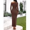 imageBTFBM One Shoulder Long Sleeve Dresses for Women Fall 2025 Bodycon Ruched Night Out Cocktail Wedding Guest Maxi DressBrown