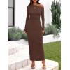 imageBTFBM One Shoulder Long Sleeve Dresses for Women Fall 2025 Bodycon Ruched Night Out Cocktail Wedding Guest Maxi DressBrown
