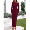 imageBTFBM One Shoulder Long Sleeve Dresses for Women Fall 2025 Bodycon Ruched Night Out Cocktail Wedding Guest Maxi DressBurgundy