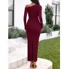 imageBTFBM One Shoulder Long Sleeve Dresses for Women Fall 2025 Bodycon Ruched Night Out Cocktail Wedding Guest Maxi DressBurgundy