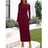 imageBTFBM One Shoulder Long Sleeve Dresses for Women Fall 2025 Bodycon Ruched Night Out Cocktail Wedding Guest Maxi DressBurgundy