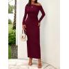 imageBTFBM One Shoulder Long Sleeve Dresses for Women Fall 2025 Bodycon Ruched Night Out Cocktail Wedding Guest Maxi DressBurgundy