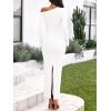 imageBTFBM One Shoulder Long Sleeve Dresses for Women Fall 2025 Bodycon Ruched Night Out Cocktail Wedding Guest Maxi DressWhite