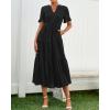 imageBTFBM Summer Dresses for Women 2025 Vacation V Neck Loose Short Sleeve A Line Tiered Flowy Casual Midi Beach DressBlack
