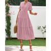 imageBTFBM Summer Dresses for Women 2025 Vacation V Neck Loose Short Sleeve A Line Tiered Flowy Casual Midi Beach DressHeather Pink