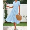 imageBTFBM Summer Dresses for Women 2025 Vacation V Neck Loose Short Sleeve A Line Tiered Flowy Casual Midi Beach DressSky Blue